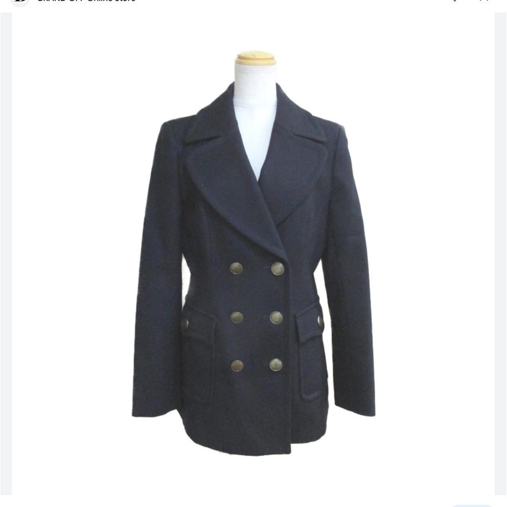 Burberry London Navy Wool/Cashmere Double Breasted Slim PeaCoat Sz US-4​​​​​​​​